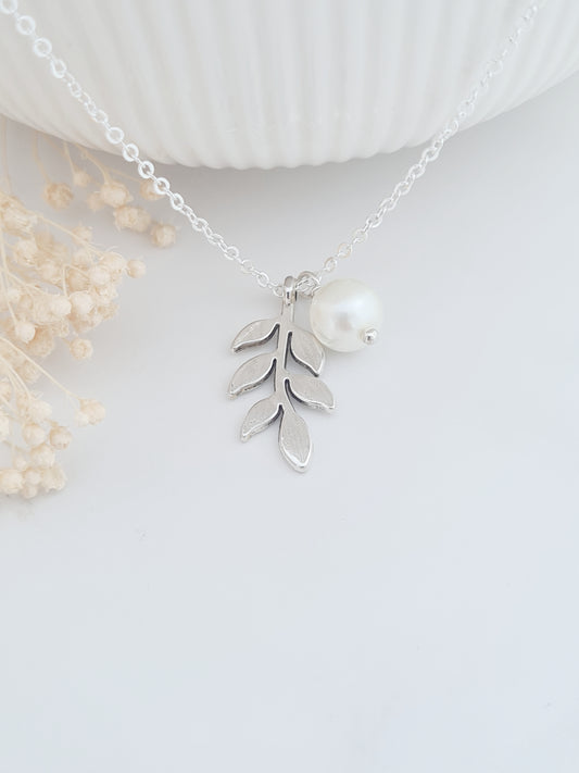 Silver Leaf and Pearl Necklace