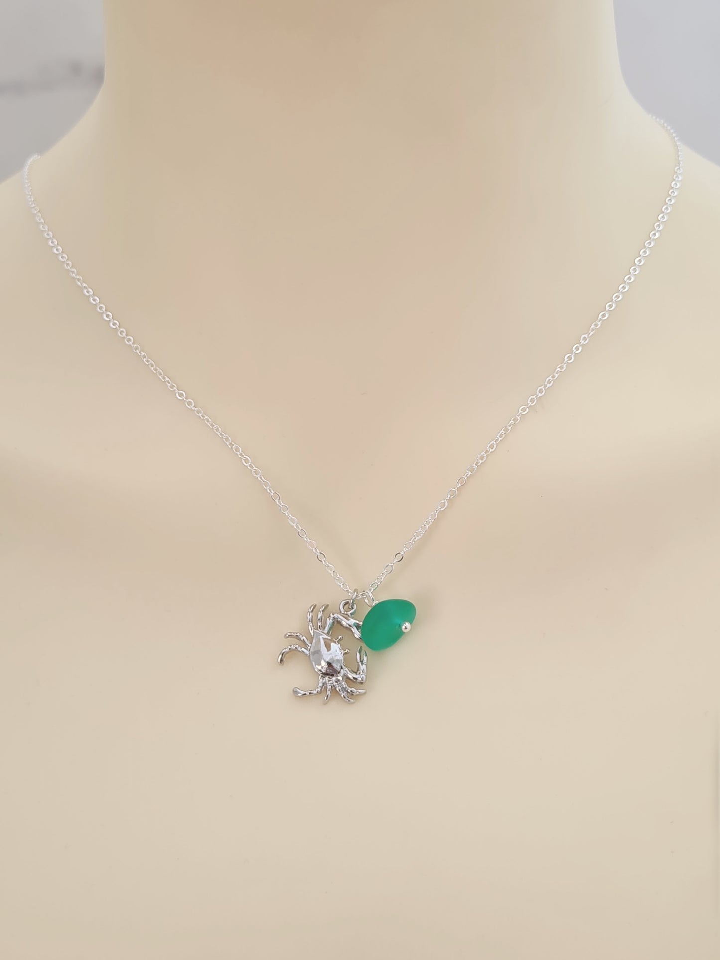 Crab and Green Sea Glass Necklace