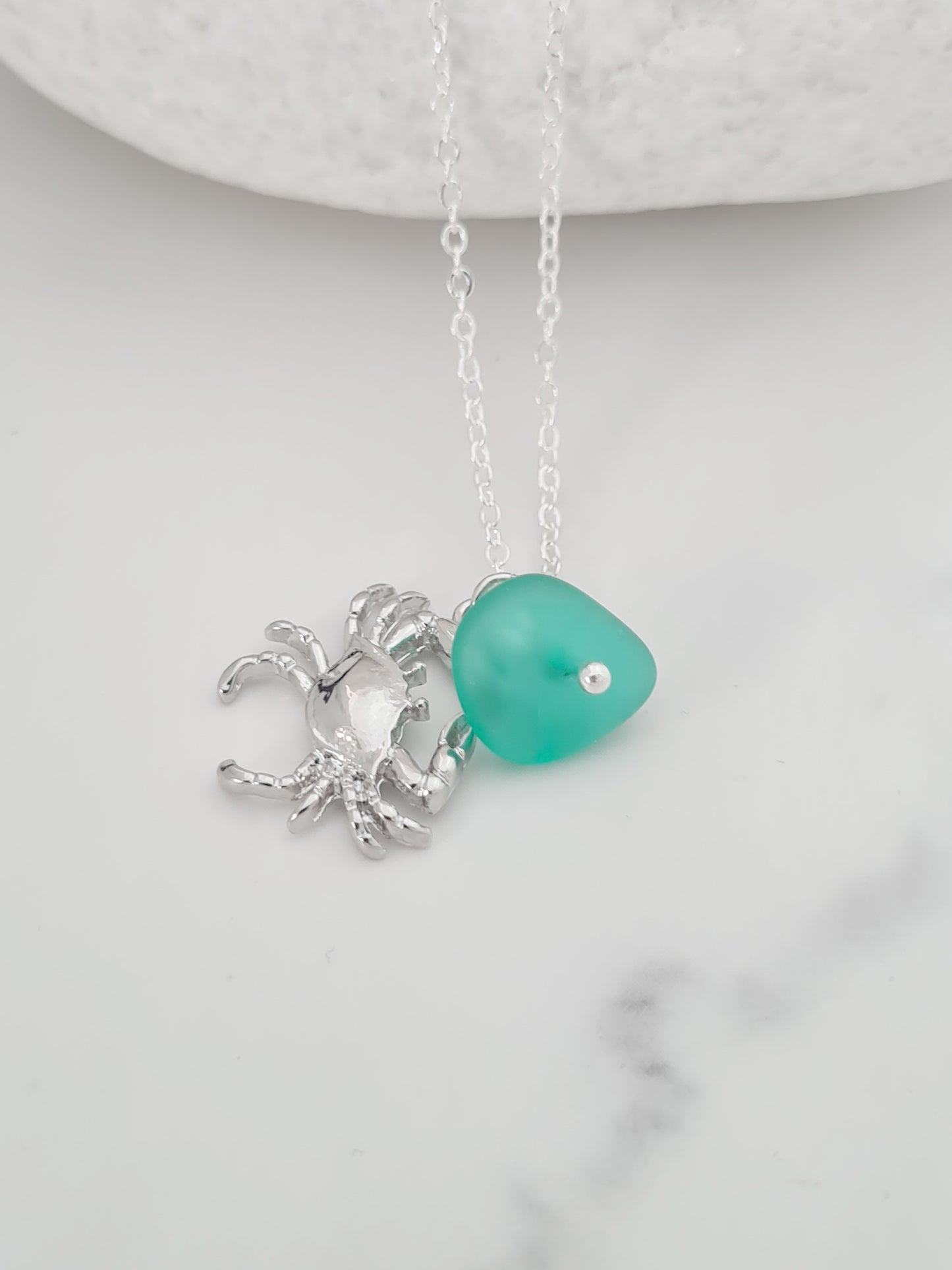 Crab and Green Sea Glass Necklace