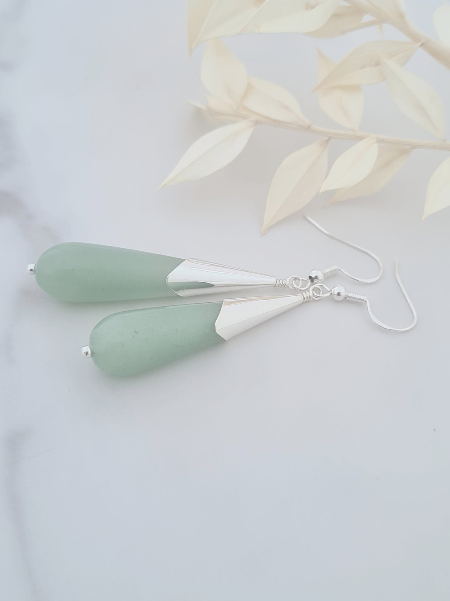 Silver Jade Drop Earrings