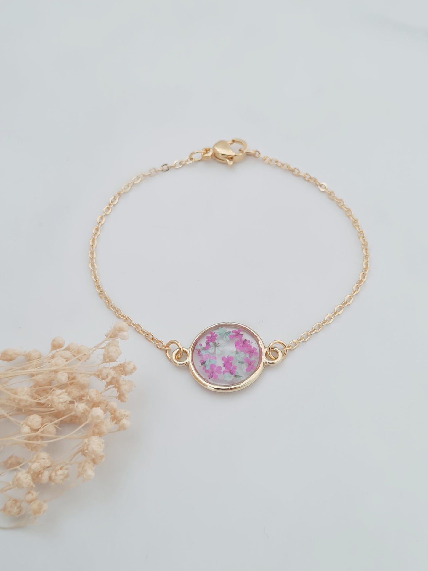 Blue and Pink Real Flower Bracelet