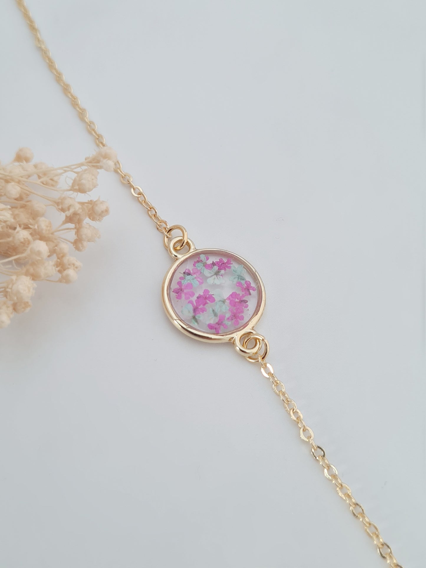 Blue and Pink Real Flower Bracelet