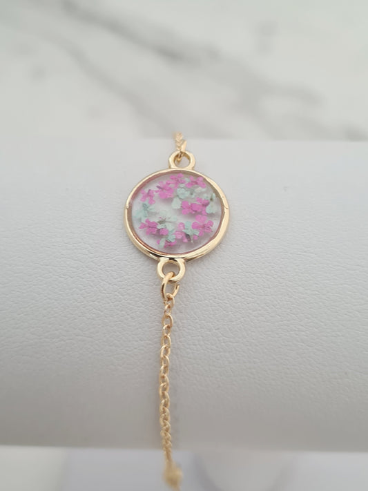 Blue and Pink Real Flower Bracelet