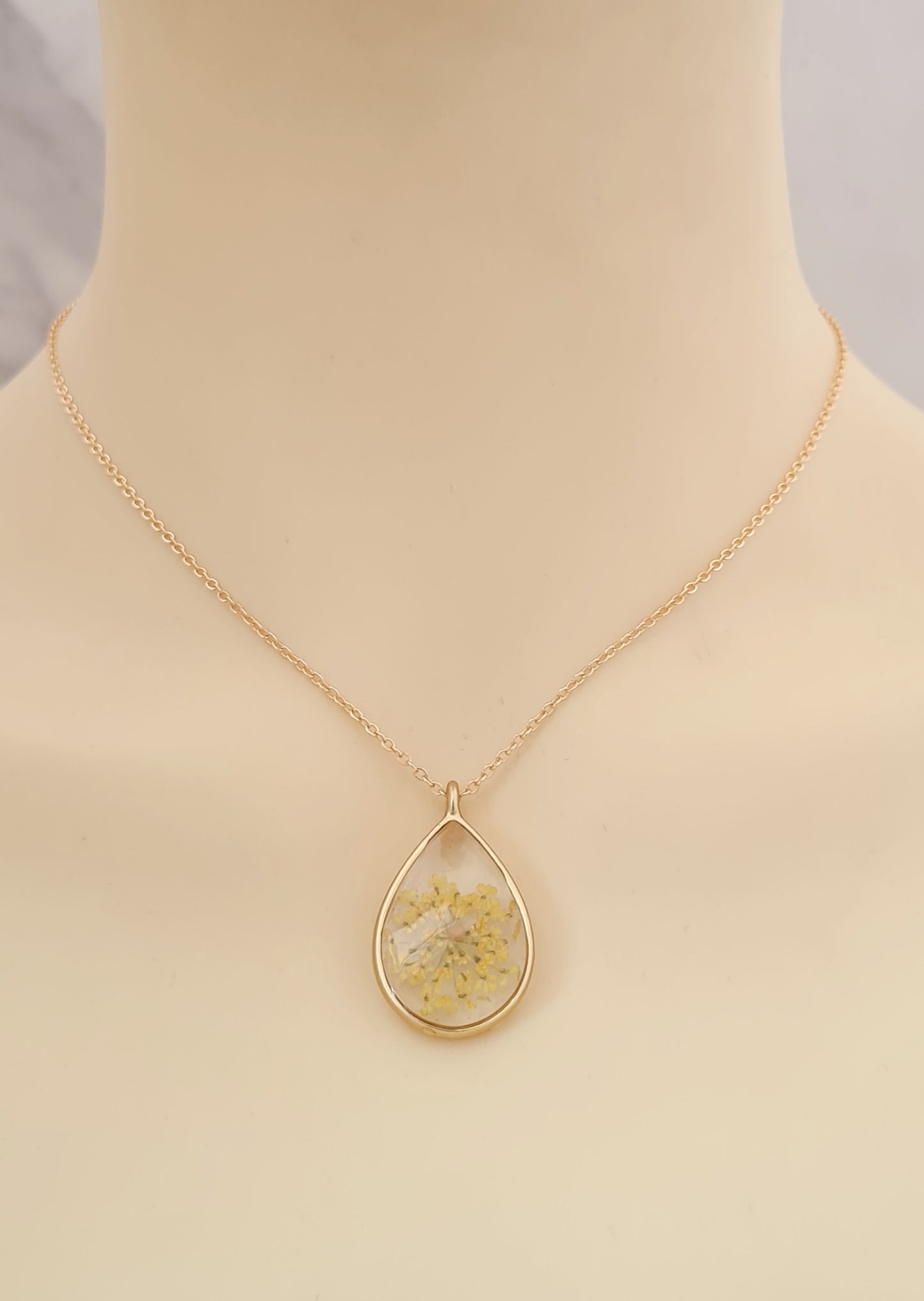 Mustard Seed and Yellow Flower Necklace