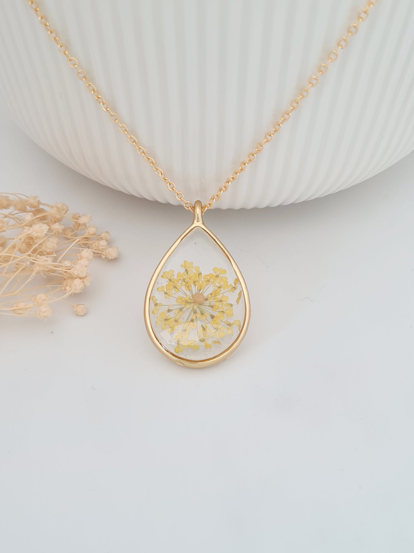 Mustard Seed and Yellow Flower Necklace