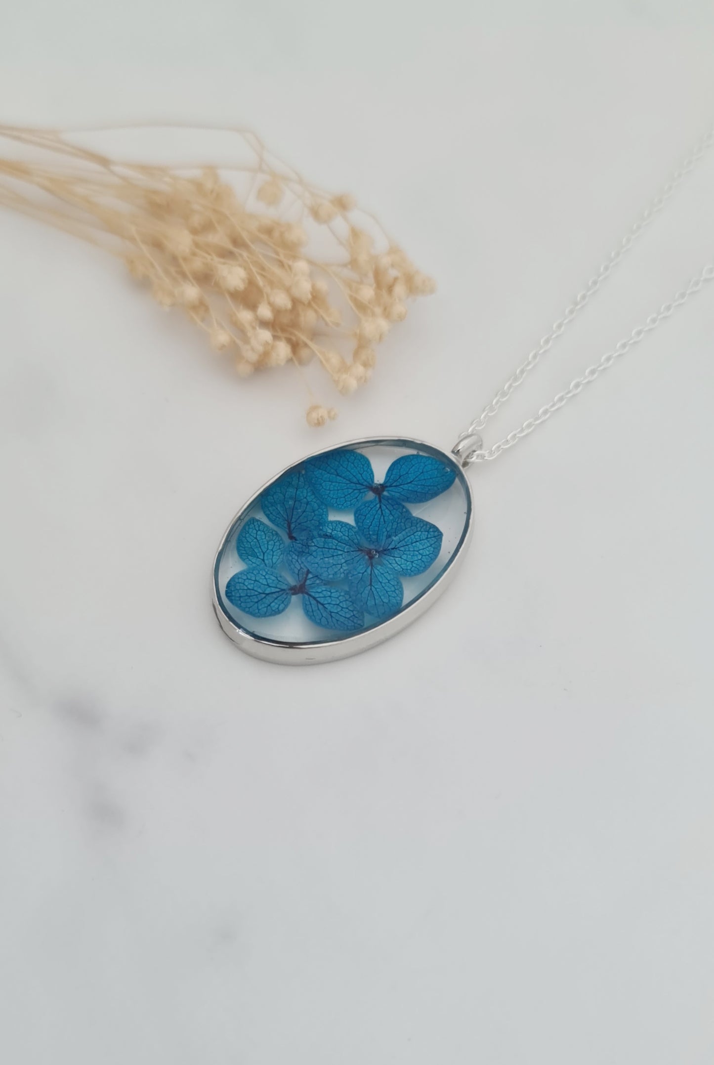 Blue Hydrangea Pendant Necklace