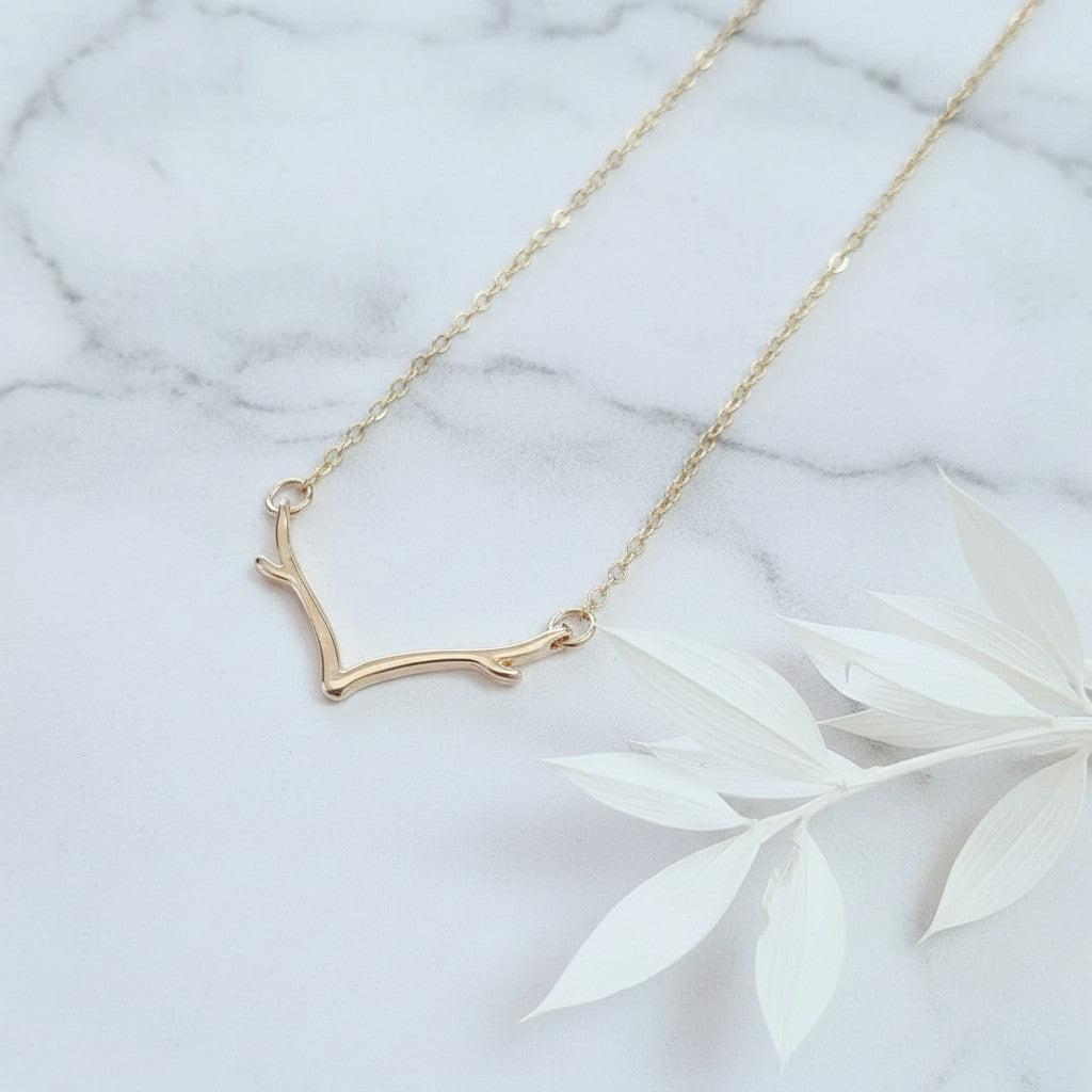 Stag Antler Necklace in Gold or Silver