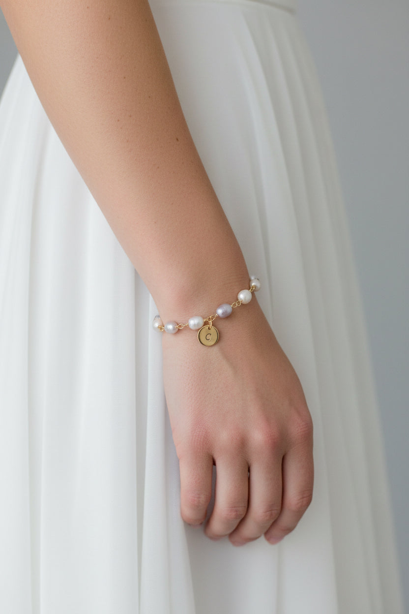 Personalised Freshwater Pearl & Gold Paperclip Chain Bracelet