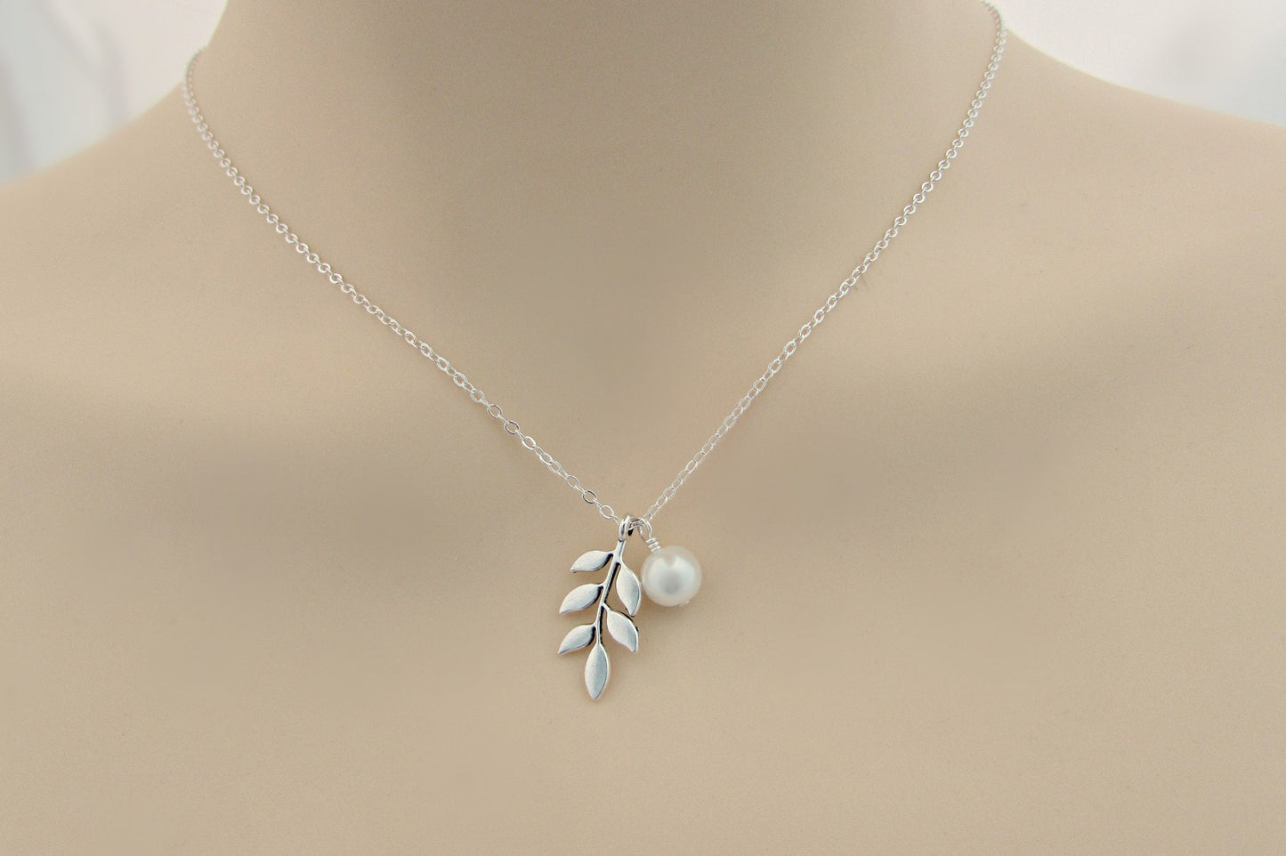 Silver Leaf and Pearl Necklace