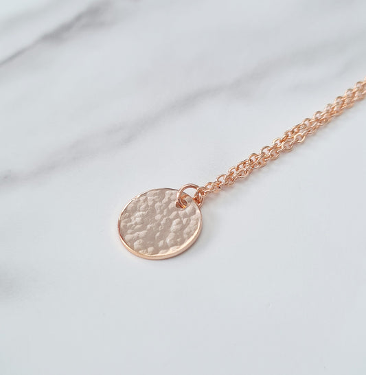 Rose Gold Hammered Coin Necklace