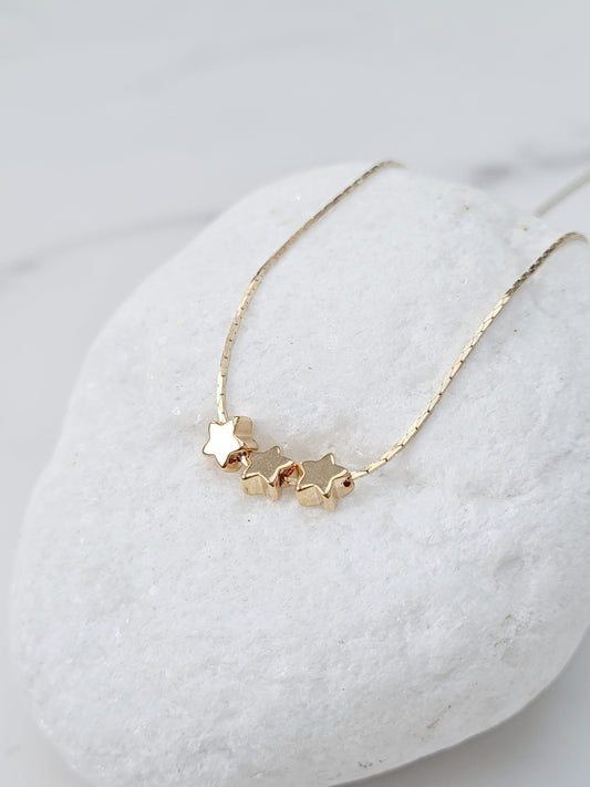 Triple Golden Star Necklace
