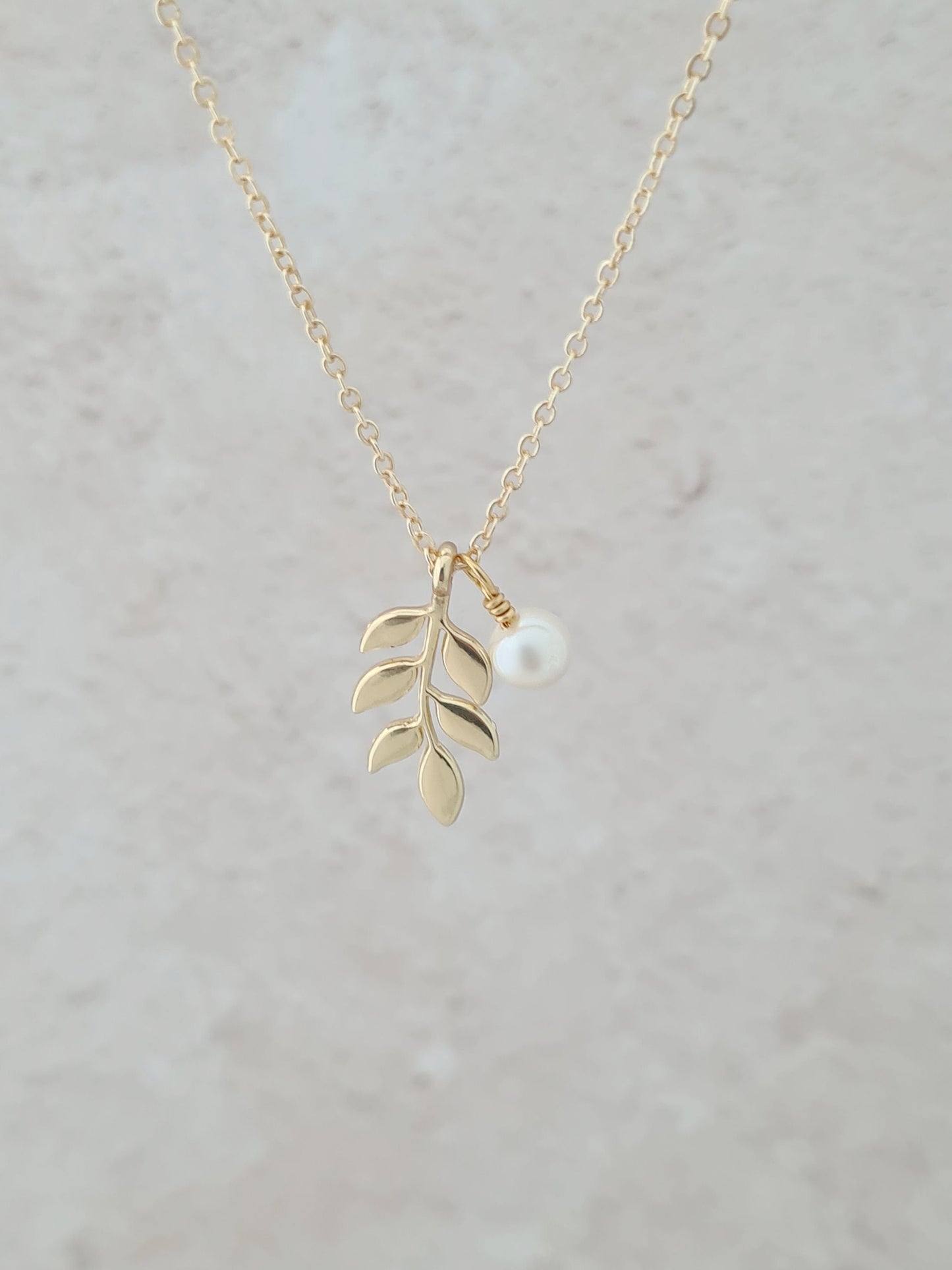Leaf Pendant and Pearl Charm Necklace