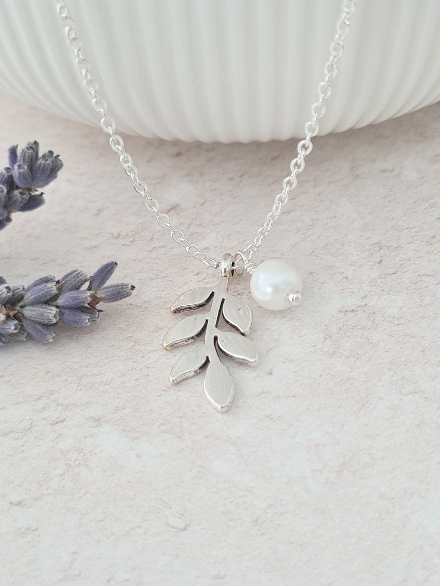 Silver Leaf and Pearl Necklace