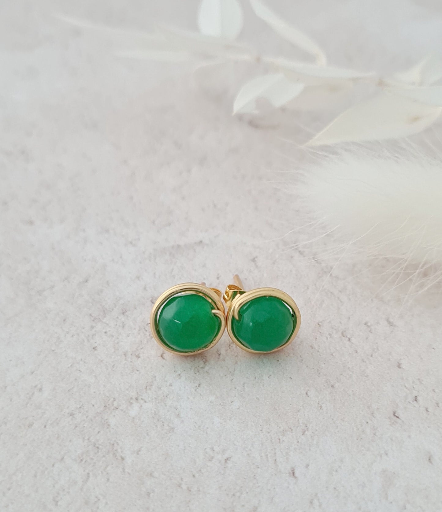 Green Jade Stud Earrings