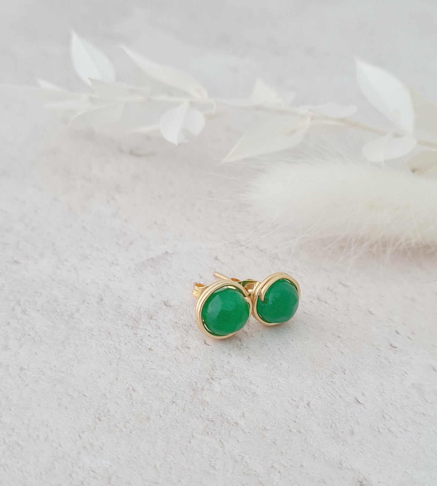 Green Jade Stud Earrings