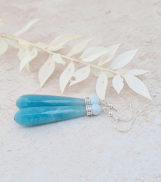 Long Aquamarine Drop Earrings