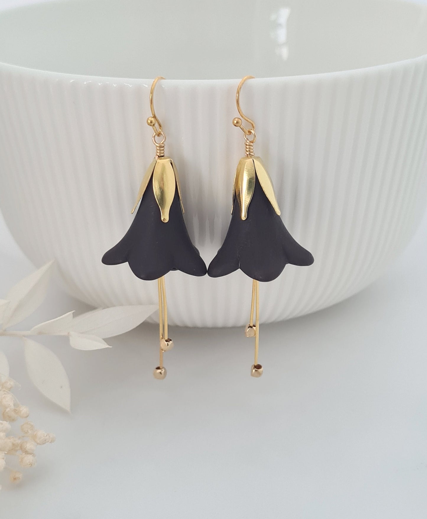 Black Lily Flower Earrings
