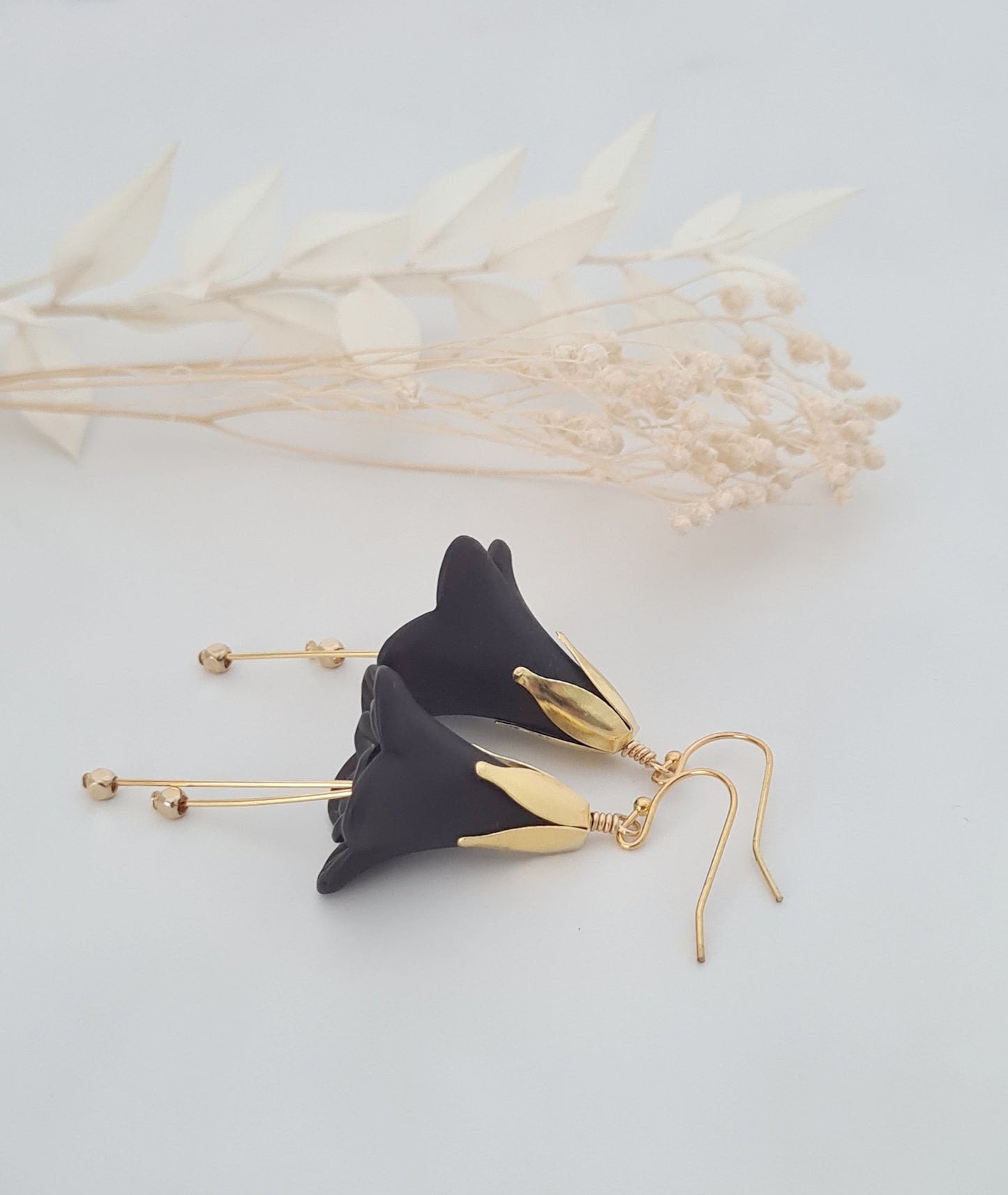 Black Lily Flower Earrings