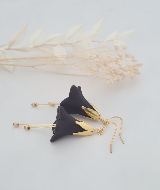 Black Lily Flower Earrings