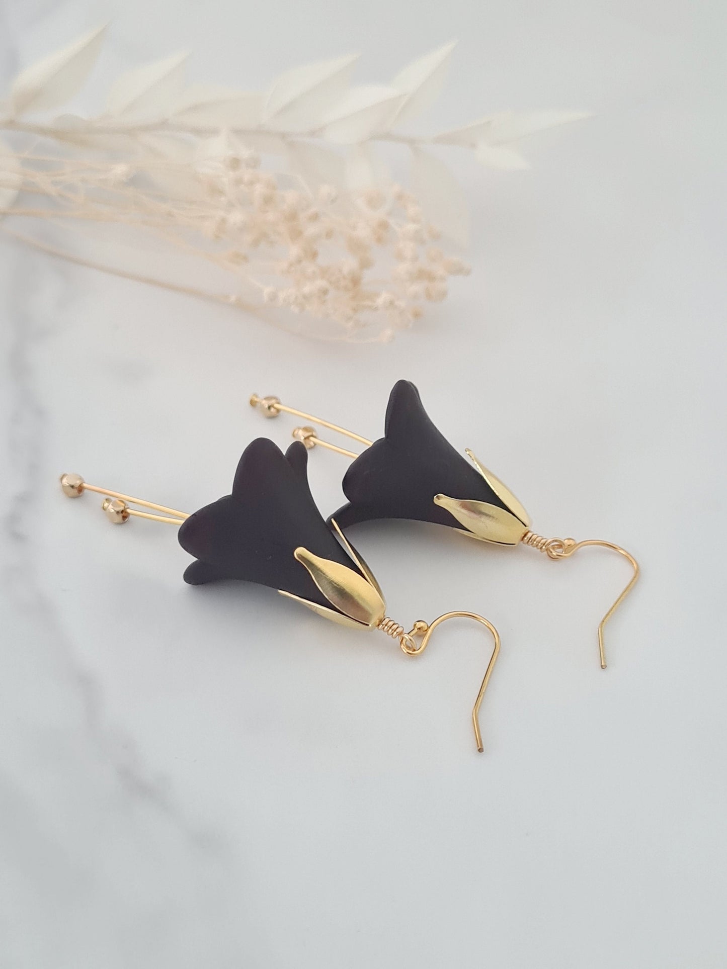Black Lily Flower Earrings