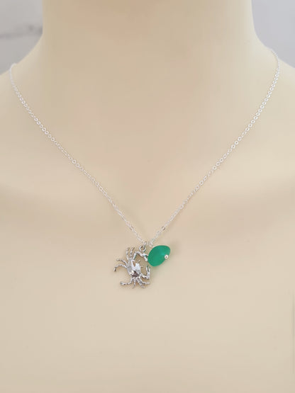 Crab and Green Sea Glass Necklace
