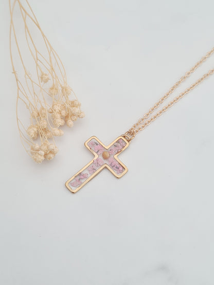 Mustard Seed and Pink Flower Necklace