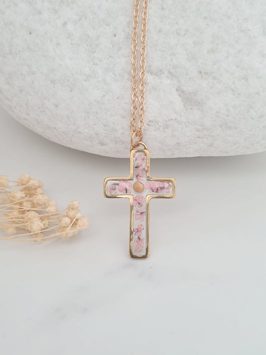 Mustard Seed and Pink Flower Necklace
