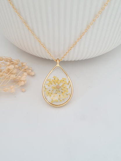 Mustard Seed and Yellow Flower Necklace