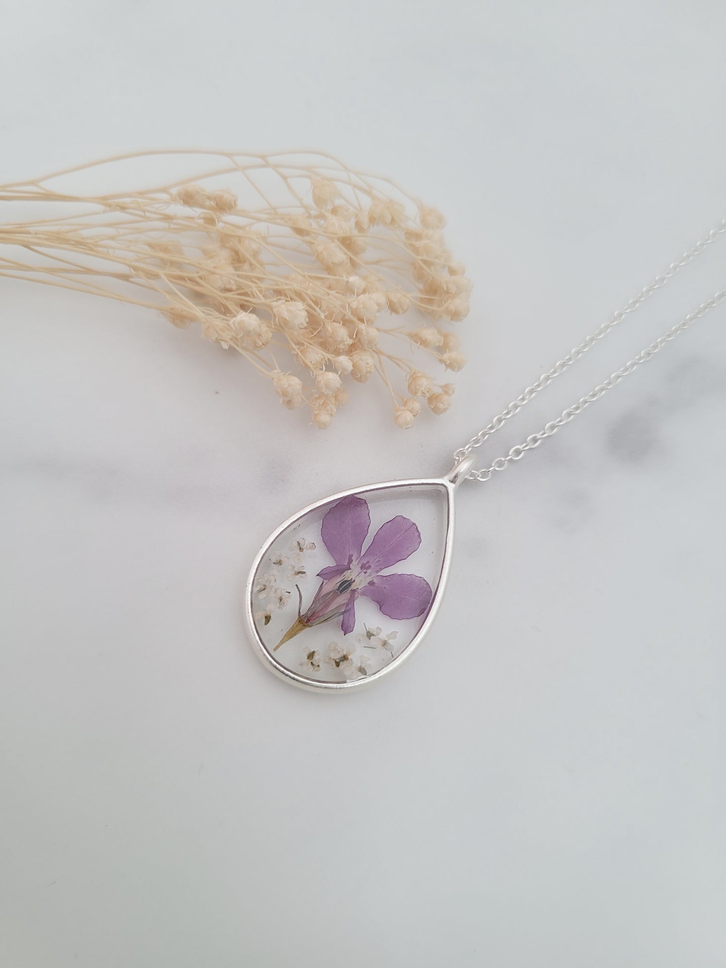 Purple Crocus and White Flower Necklace