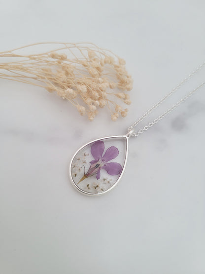 Purple Crocus and White Flower Necklace