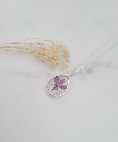 Purple Crocus and White Flower Necklace