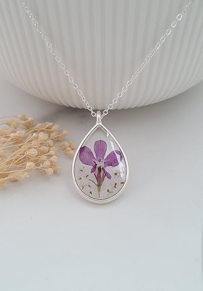 Purple Crocus and White Flower Necklace