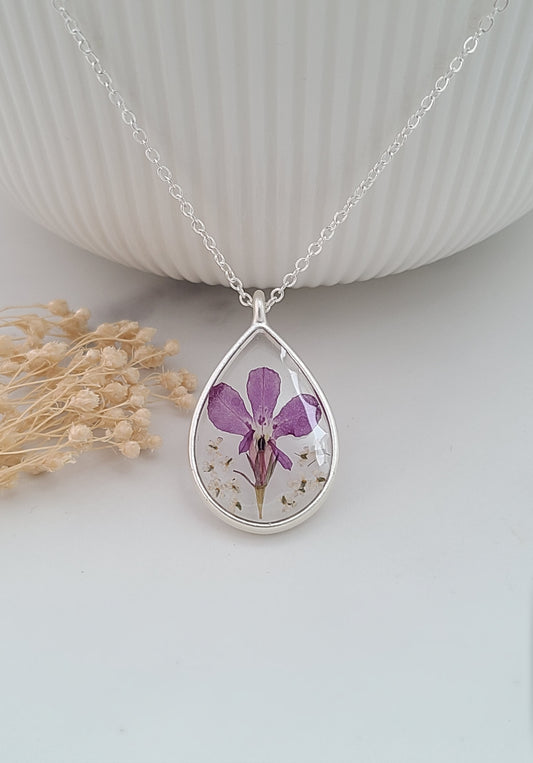 Purple Crocus and White Flower Necklace