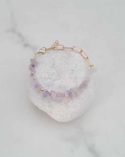 Amethyst Gemstone and Paperclip Chain Bracelet