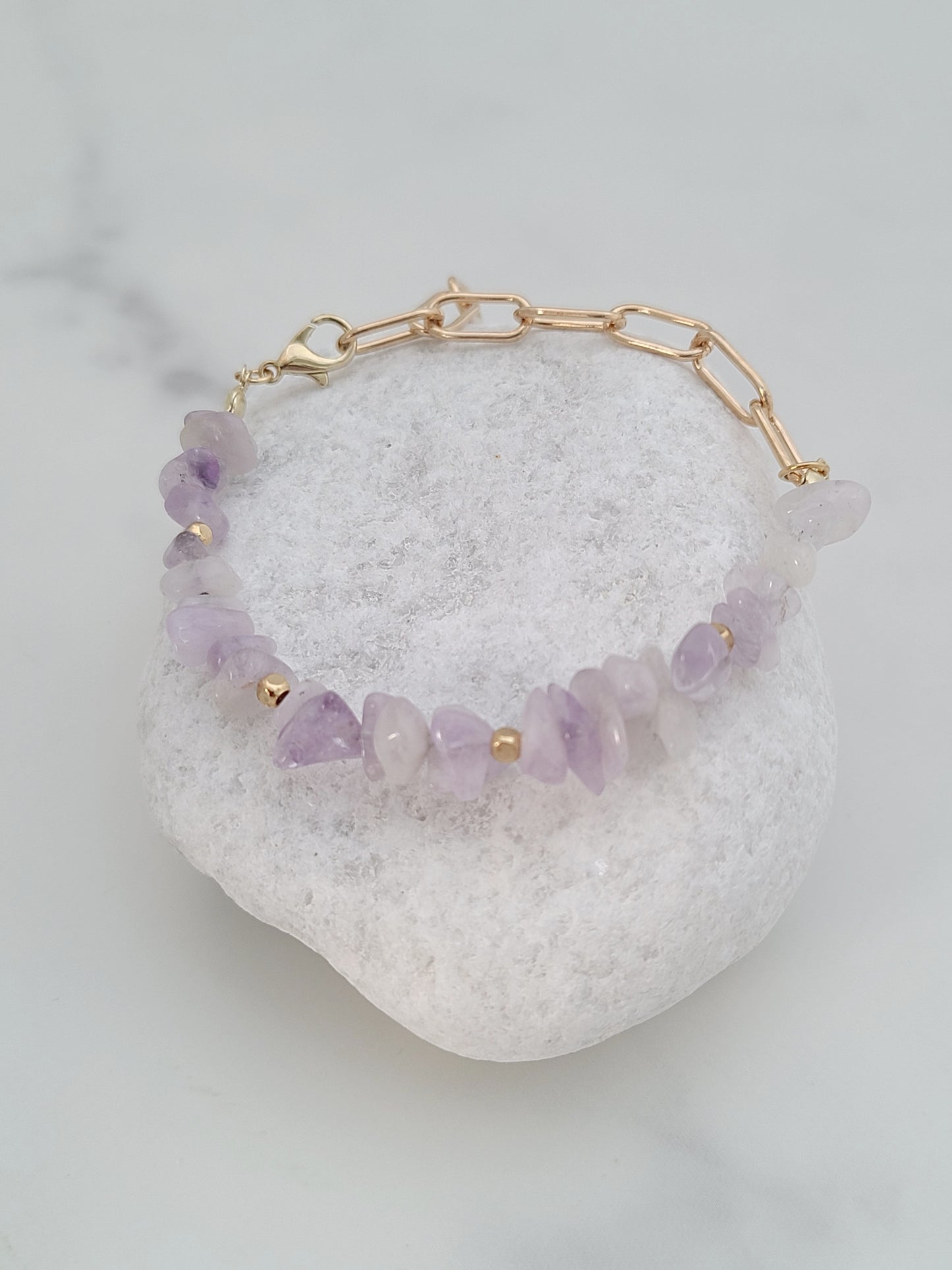 Amethyst Gemstone and Paperclip Chain Bracelet