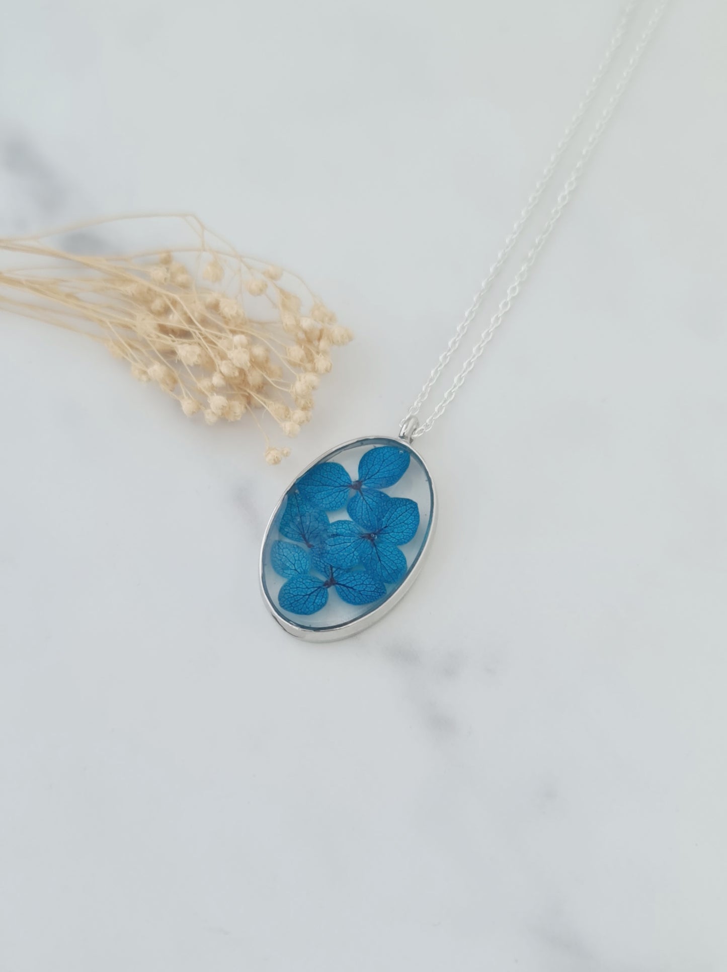 Blue Hydrangea Pendant Necklace