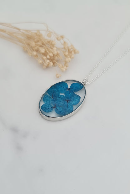 Blue Hydrangea Pendant Necklace