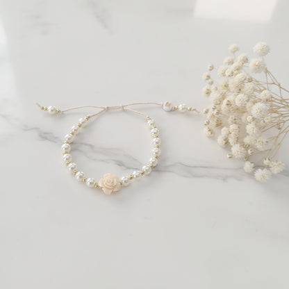 Bridal Party Pearl & Resin Rose Initial Bracelet – Personalised Wedding Gifts