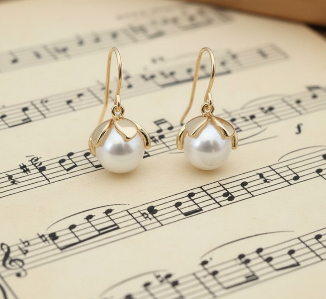 Leaf Flower Pearl Earrings