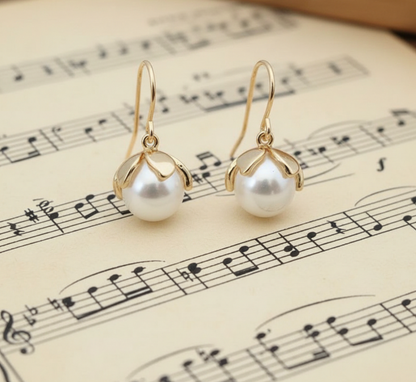 Leaf Flower Pearl Earrings