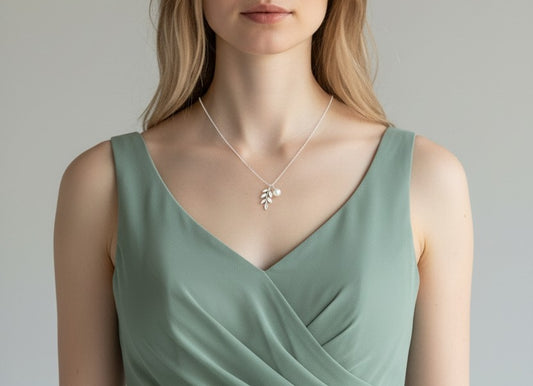 Silver Leaf Pendant with a Pearl Charm Necklace