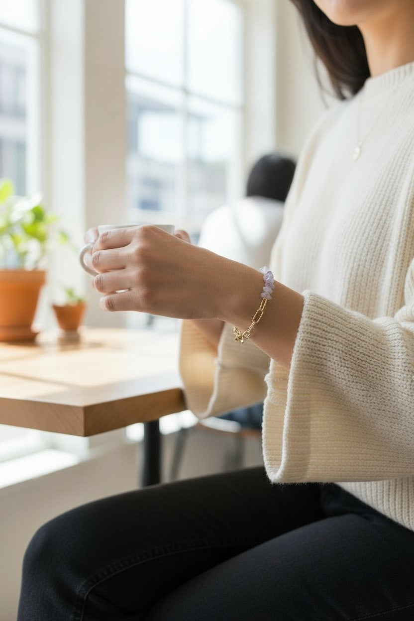 Amethyst Gemstone and Paperclip Chain Bracelet