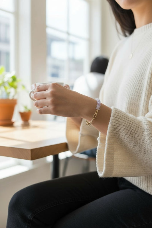 Amethyst Gemstone and Paperclip Chain Bracelet