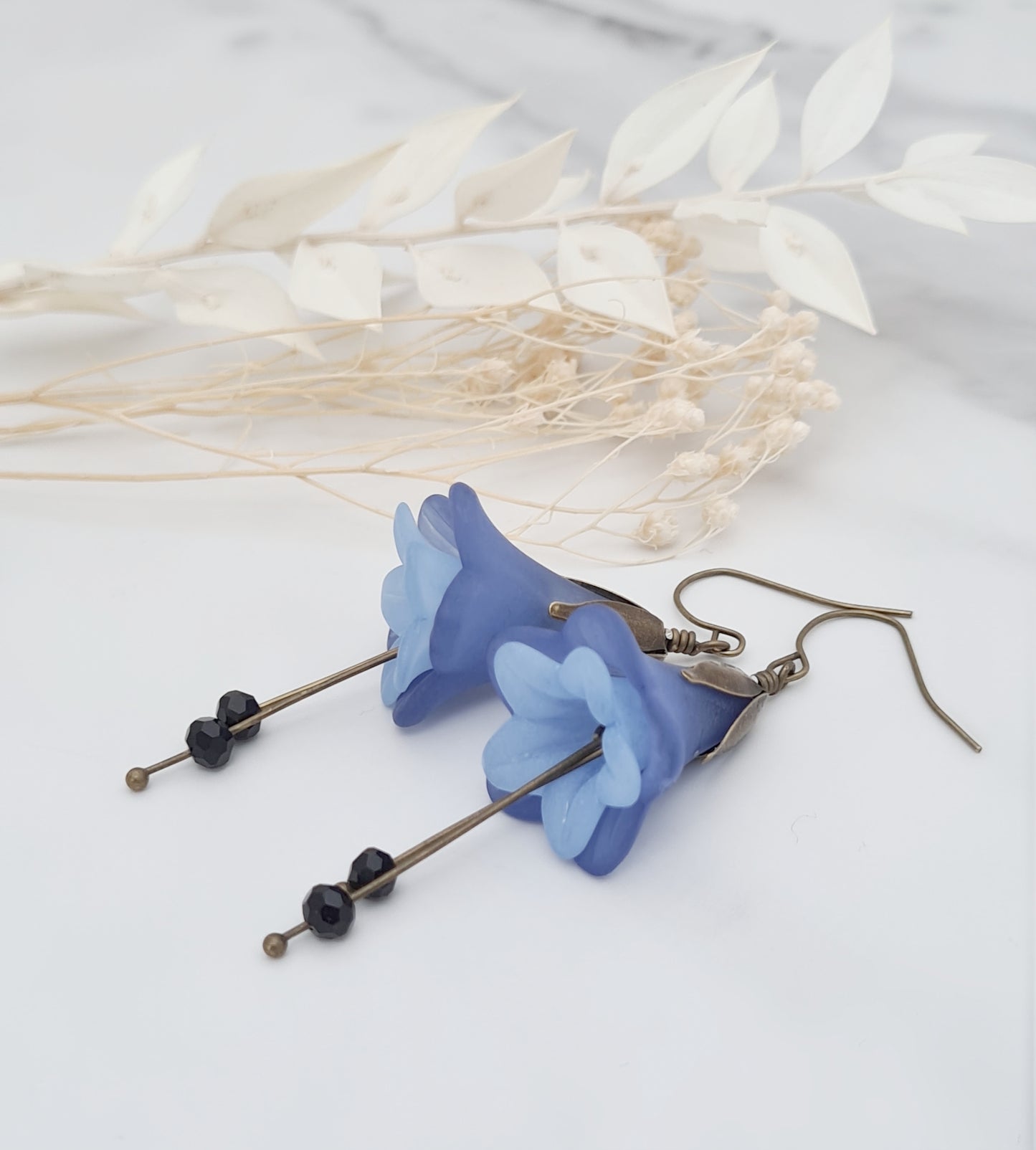 Blue Bell Flower Dangle Earrings