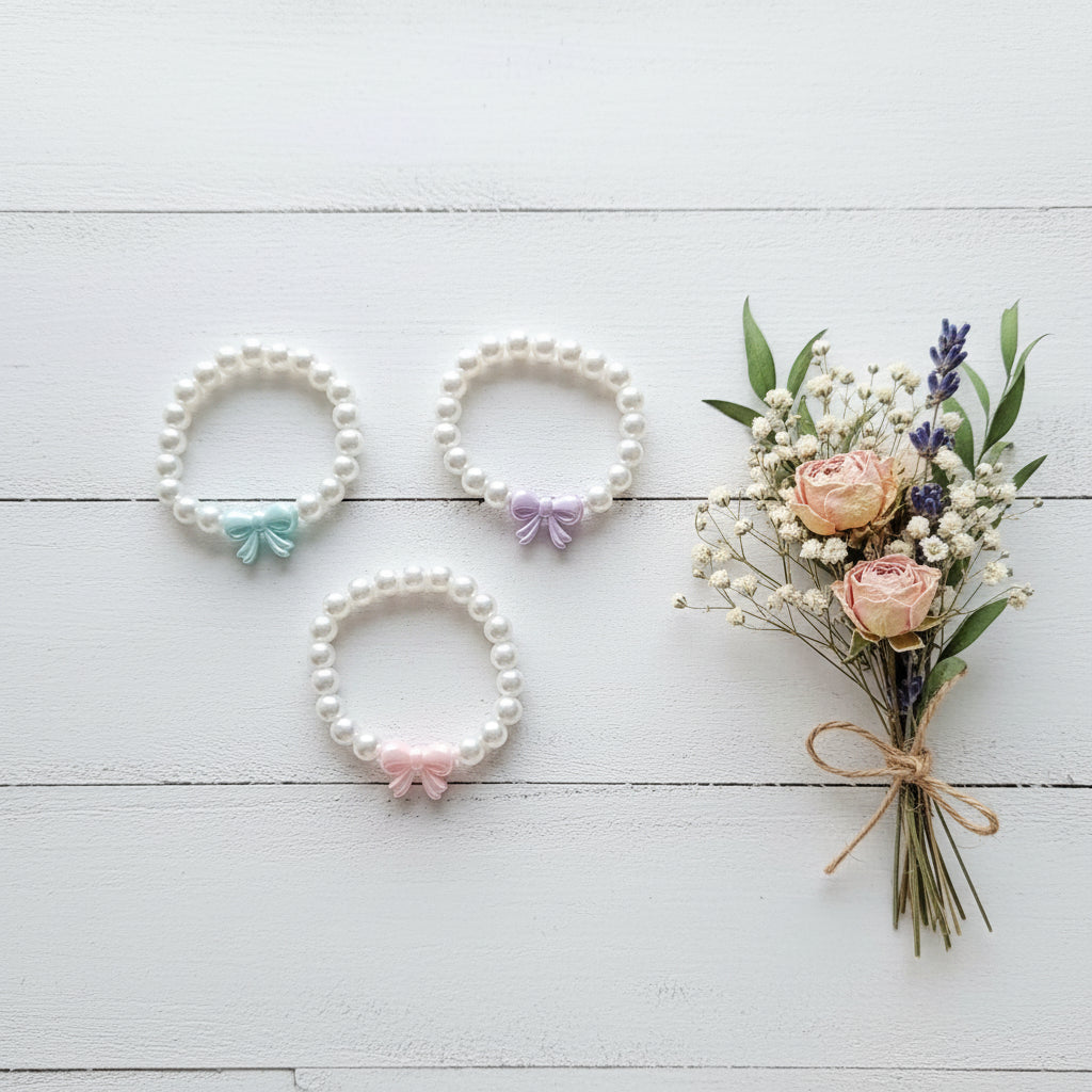 Pearl and Bow Ribbon Stretch Pearl Bracelet