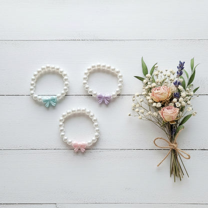 Pearl and Bow Ribbon Stretch Pearl Bracelet
