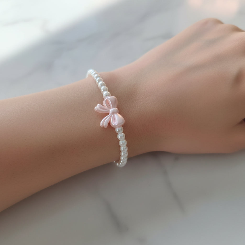 Pearl and Bow Ribbon Stretch Pearl Bracelet