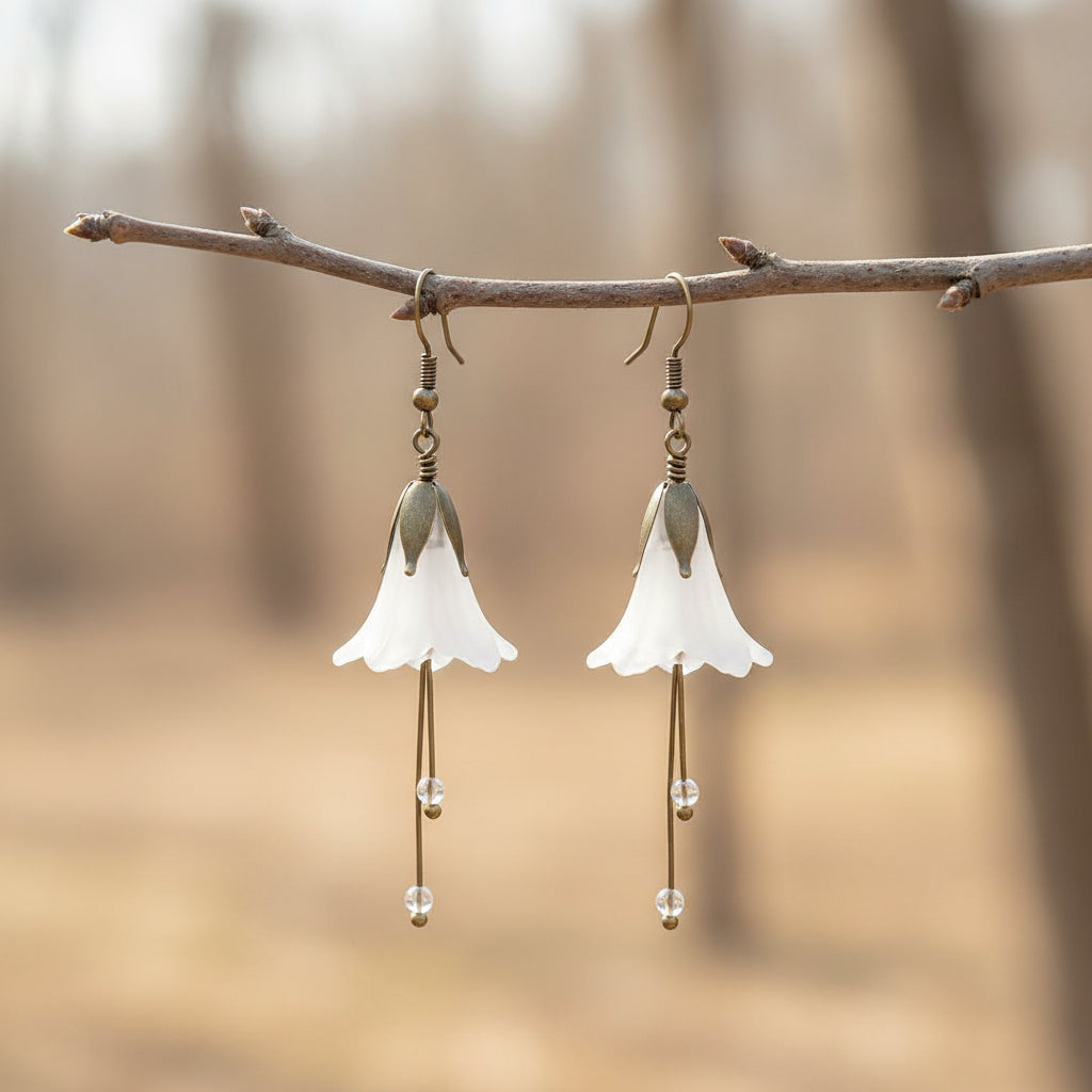 Long White Snowdrop Earrings
