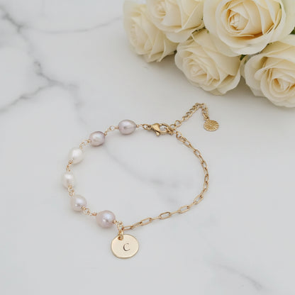 Personalised Freshwater Pearl & Gold Paperclip Chain Bracelet