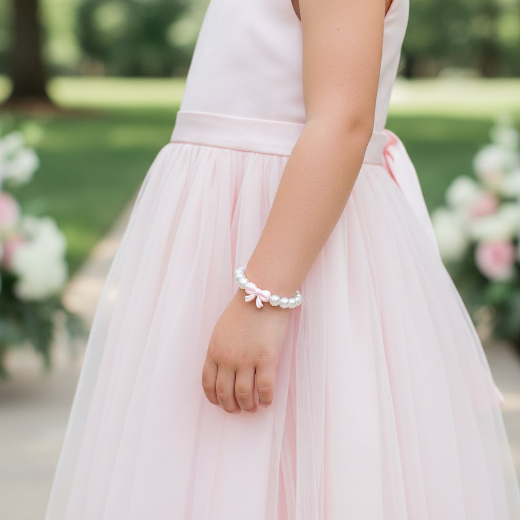 Pearl and Bow Ribbon Stretch Pearl Bracelet